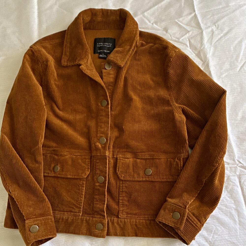 Sanctuary Women’s Brown Corduroy Button Front Collared Pocket Short Jacket S